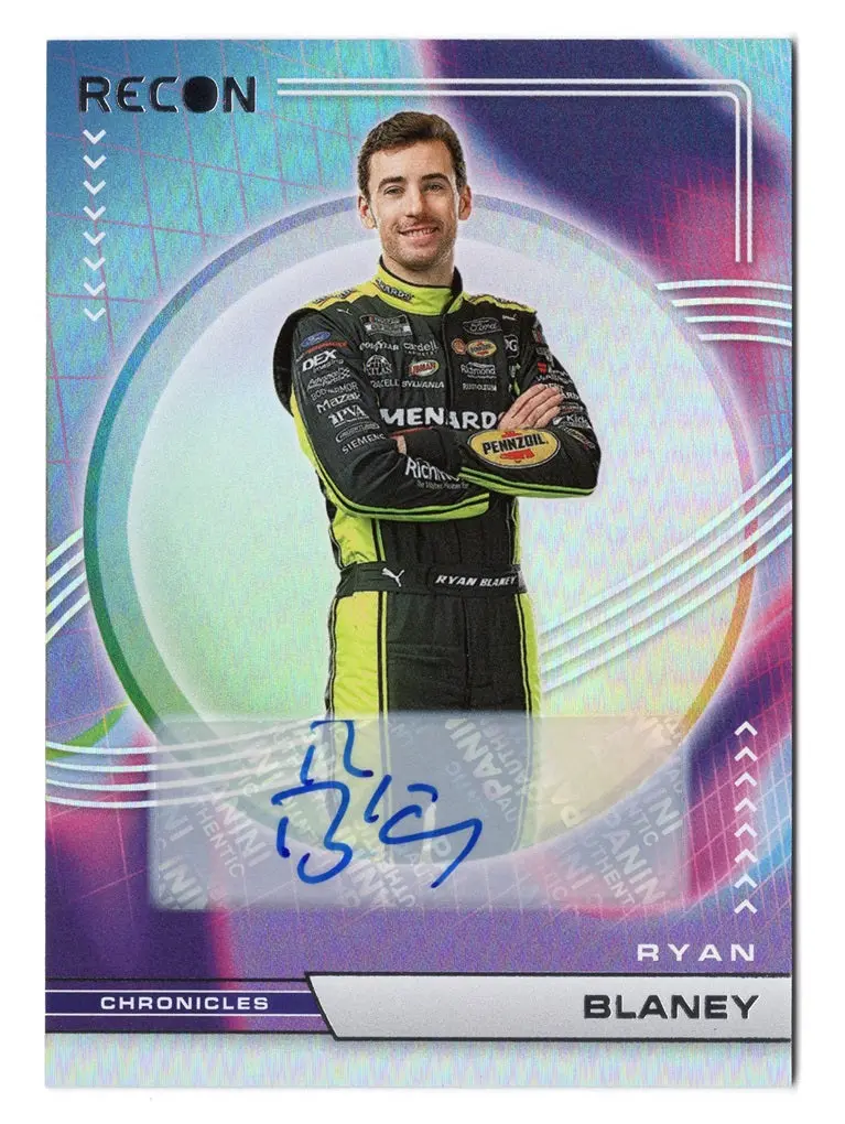 Autographed Ryan Blaney 2023 Panini Chronicles Racing Recon (Championship Season) Signed Nascar Insert Trading Card 1