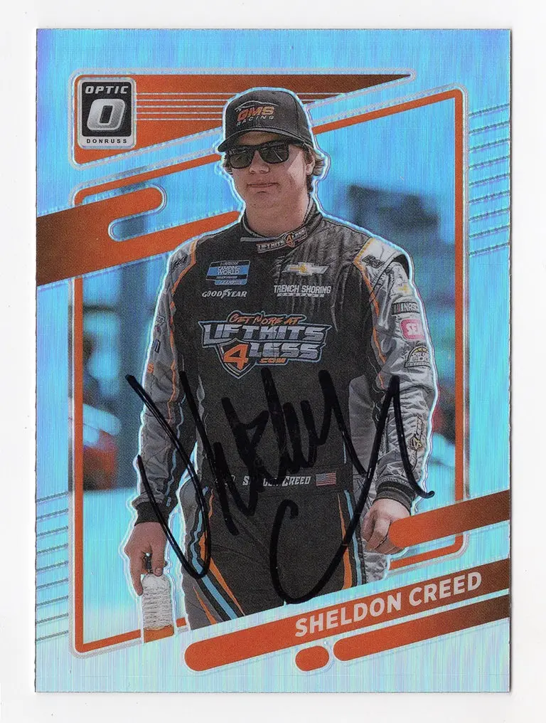 Autographed Sheldon Creed 2022 Donruss Optic Racing Rare Silver Prizm (Gms Truck Team) Signed Nascar Collectible Trading Card With Coa 1