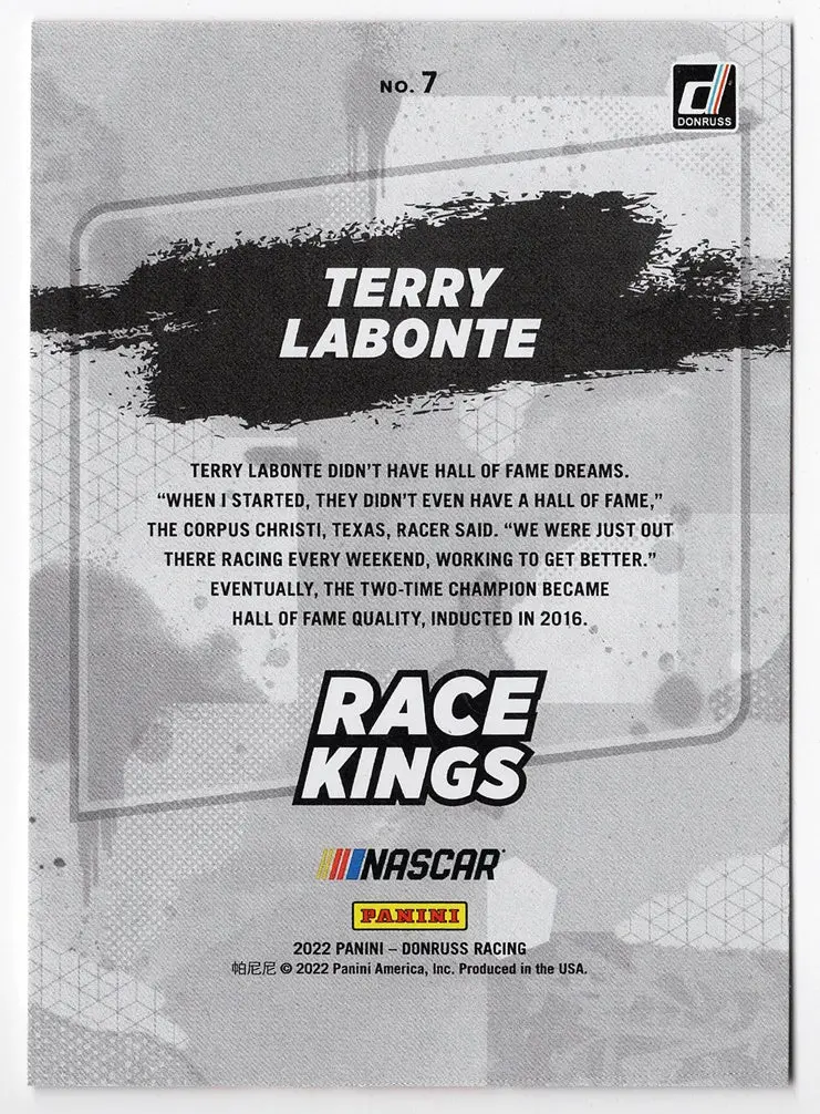 Autographed Terry Labonte 2022 Donruss Racing Race Kings (#5 Kelloggs Team) Insert Signed Collectible Nascar Trading Card With Coa 2
