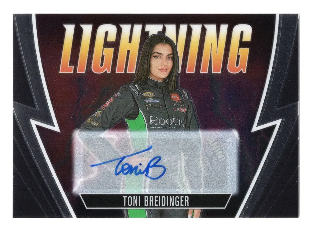 Autographed Toni Breidinger 2023 Panini Chronicles Racing Lightning Prizm Signed Nascar Insert Trading Card 1
