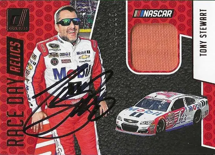 Autographed Tony Stewart 2019 Donruss Racing Race Day Relics (Race-Used Memorabilia) Red Parallel Signed Collectible Nascar Trading Card #149/185 With Coa 1
