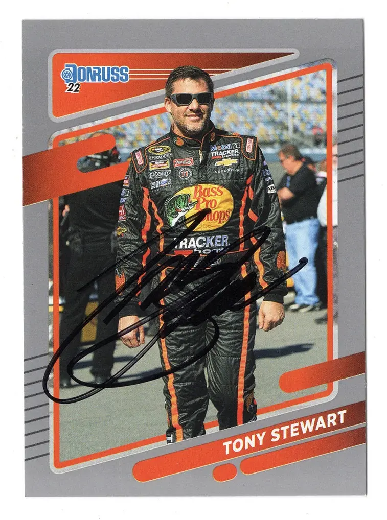 Autographed Tony Stewart 2022 Donruss Racing Rare Gray Parallel (#14 Bass Pro Shops Team) Insert Signed Nascar Collectible Trading Card With Coa 1