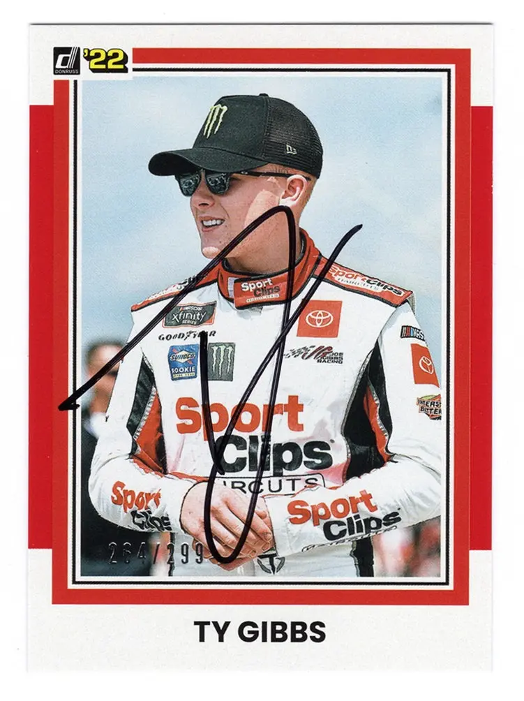 Autographed Ty Gibbs 2022 Donruss Racing Red Parallel Insert Signed Nascar Collectible Trading Card #264/299 With Coa 1