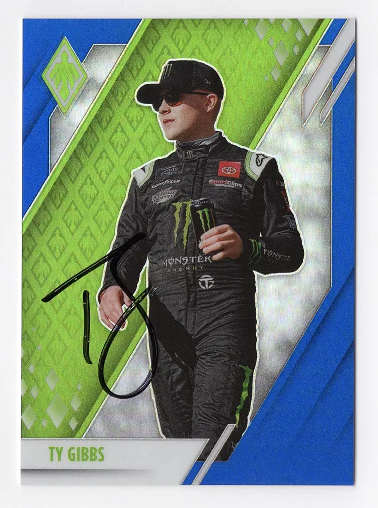 Autographed Ty Gibbs 2022 Panini Chronicles Phoenix Racing Blue Parallel Insert Signed Nascar Collectible Trading Card #091/199 With Coa 1