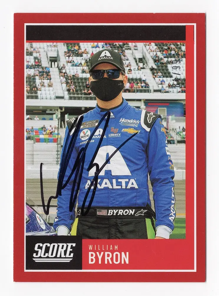 Autographed William Byron 2021 Panini Chronicles Score Racing Rare Red Parallel Insert Signed Nascar Collectible Trading Card #81/99 With Coa 1
