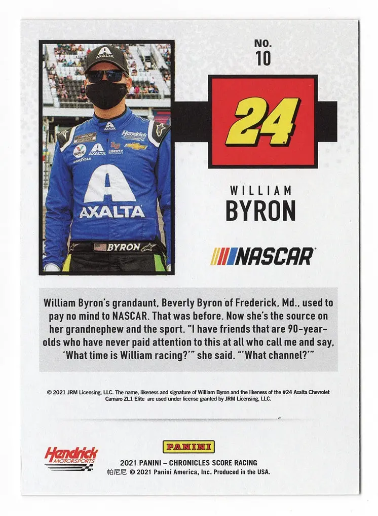Autographed William Byron 2021 Panini Chronicles Score Racing Rare Red Parallel Insert Signed Nascar Collectible Trading Card #81/99 With Coa 2