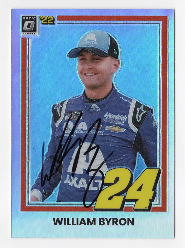Autographed William Byron 2022 Donruss Optic Racing Rare Silver Prizm (#24 Axalta Team) Insert Signed Nascar Collectible Trading Card With Coa 1