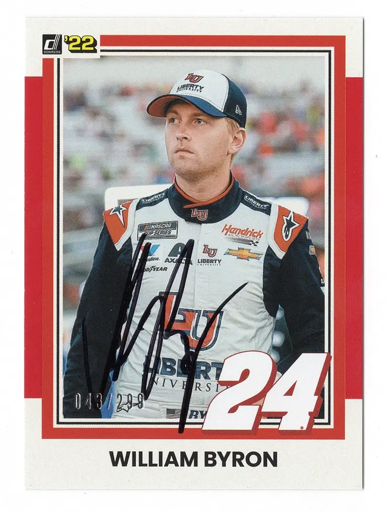 Autographed William Byron 2022 Donruss Racing Rare Red Parallel (#24 Liberty Team) Insert Signed Nascar Collectible Trading Card #043/299 With Coa 1