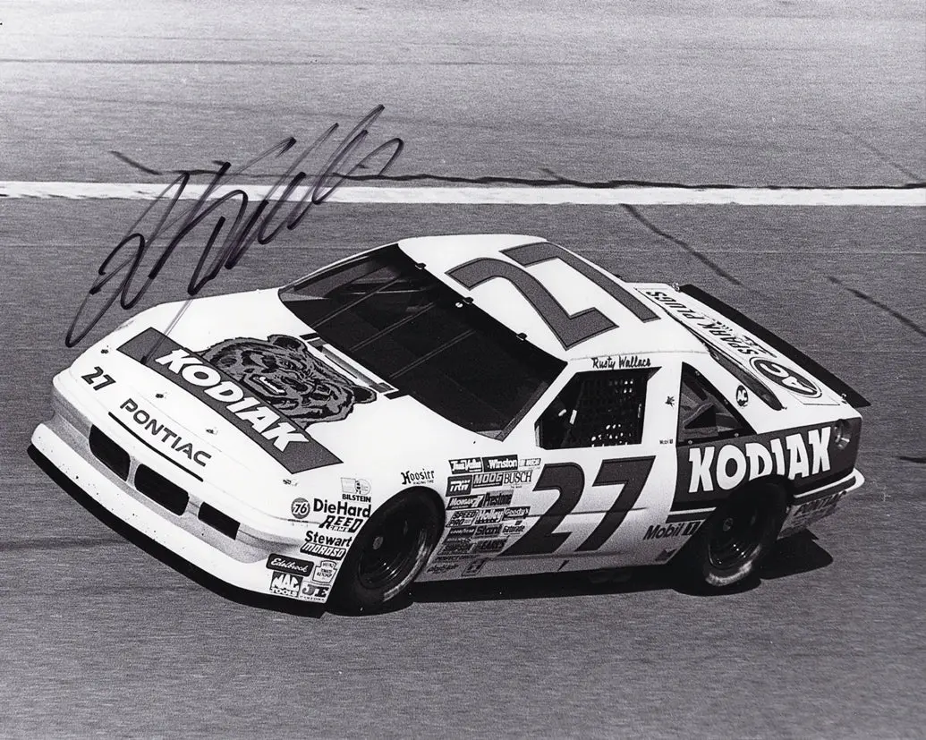 Autographed 1989 Rusty Wallace #27 Kodiak Racing Championship Season Pontiac Grand Prix Vintage Signed 8X10 Inch Nascar Glossy Photo With Coa 1