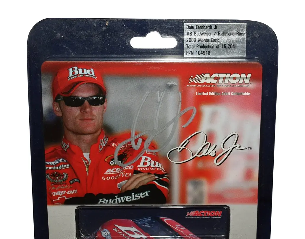Autographed 2000 Dale Earnhardt Jr. #8 Budweiser Racing Richmond Race (No Bull Car) Signed Action 1/64 Scale Nascar Diecast Car With Coa 2