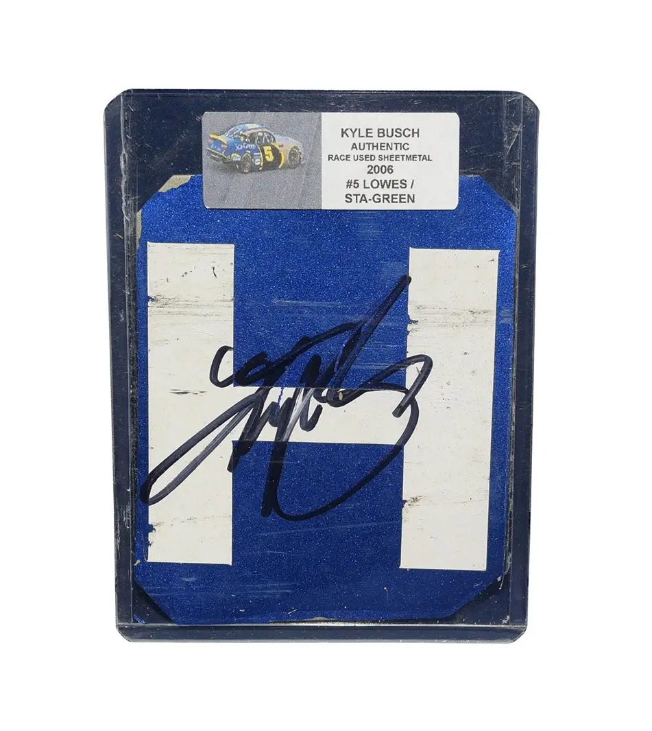 Autographed 2006 Kyle Busch #5 Lowes Racing Race Used Sheet Metal (Hendrick Motorsports) 2-Color Letter H Piece Rare Signed Nascar Collectible With Coa 1