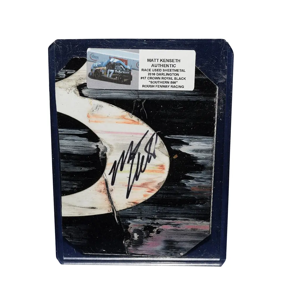 Autographed 2010 Matt Kenseth #17 Crown Royal Black Racing Race Used Sheetmetal (Darlington Southern 500) Rare 2-Color Piece Signed Nascar Collectible With Coa 1