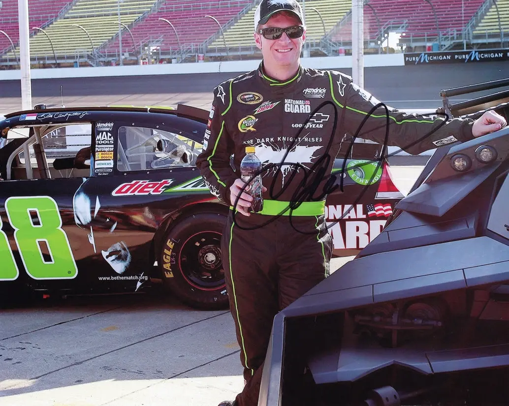 Autographed 2012 Dale Earnhardt Jr. #88 Batman Dark Knight Michigan Win (Batmobile Post-Race) Signed 8X10 Inch Nascar Glossy Photo With Coa 1