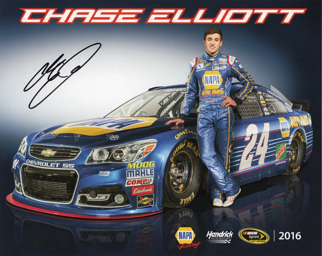 Autographed 2016 Chase Elliott #24 Napa Racing Rookie Season (Hendrick Motorsports) Signed 8X10 Inch Picture Official Nascar Hero Card Photo With Coa 1