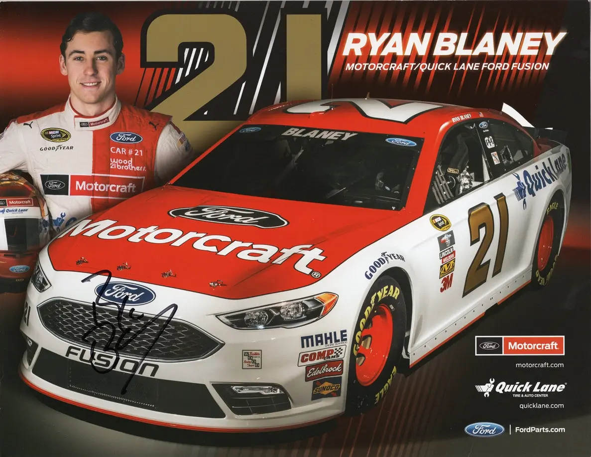 Autographed 2016 Ryan Blaney #21 Motorcraft Racing Rookie Season (Official Hero Card) Wood Brothers Team Signed 9X11 Inch Picture Nascar Photo With Coa 1