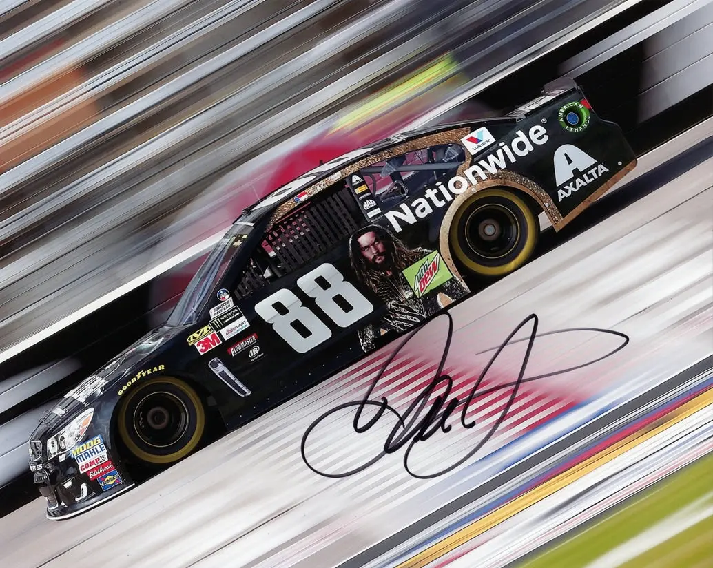 Autographed 2017 Dale Earnhardt Jr. #88 Texas Race Justice League Movie (Batman & Aquaman) Signed 8X10 Inch Nascar Glossy Photo With Coa 1