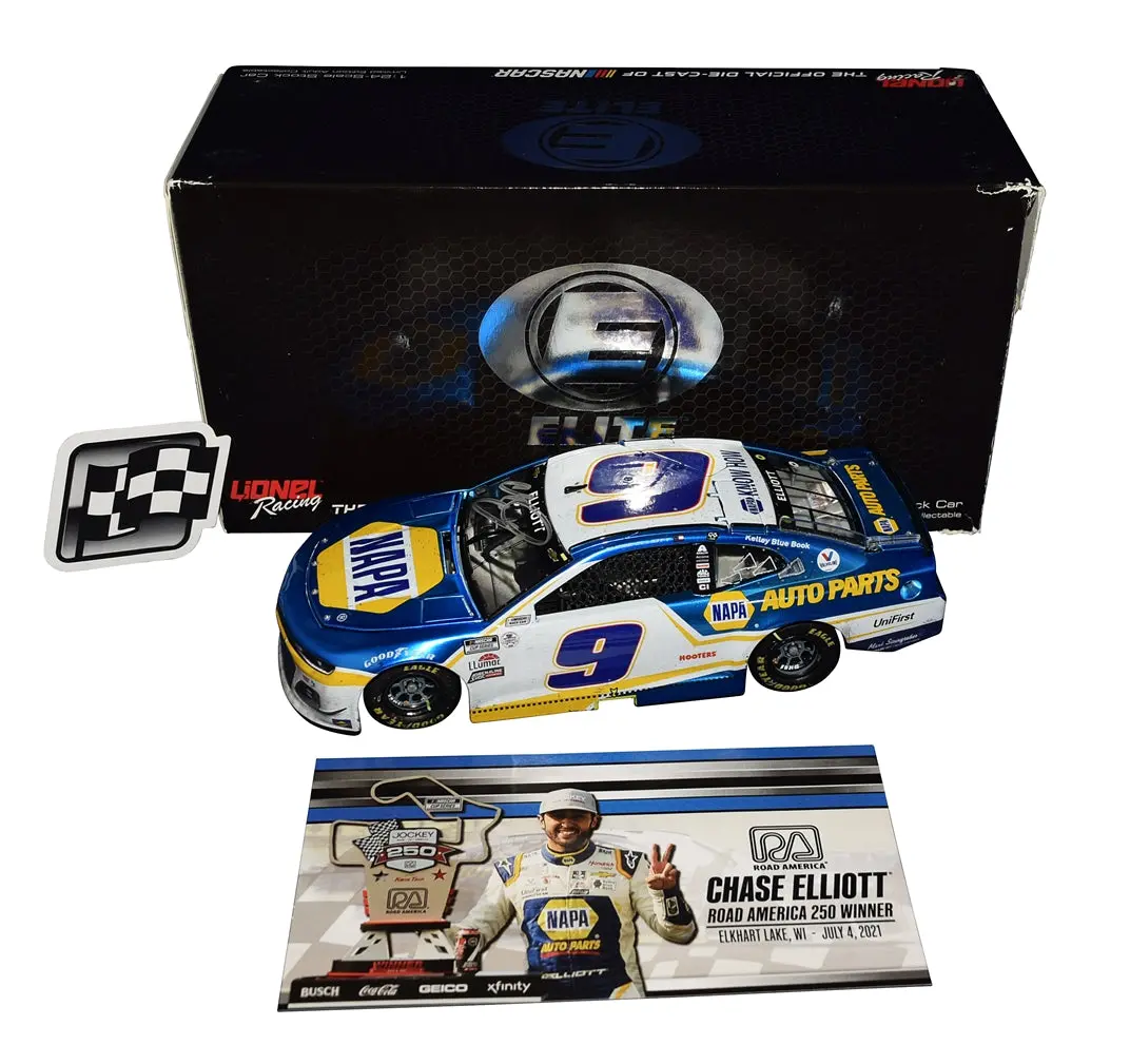 Autographed 2021 Chase Elliott #9 Napa Racing Road America Win (Raced Version) Liquid Color Rcca Elite Signed 1/24 Scale Nascar Diecast Car With Coa (#082 Of Only 142 Produced) 1