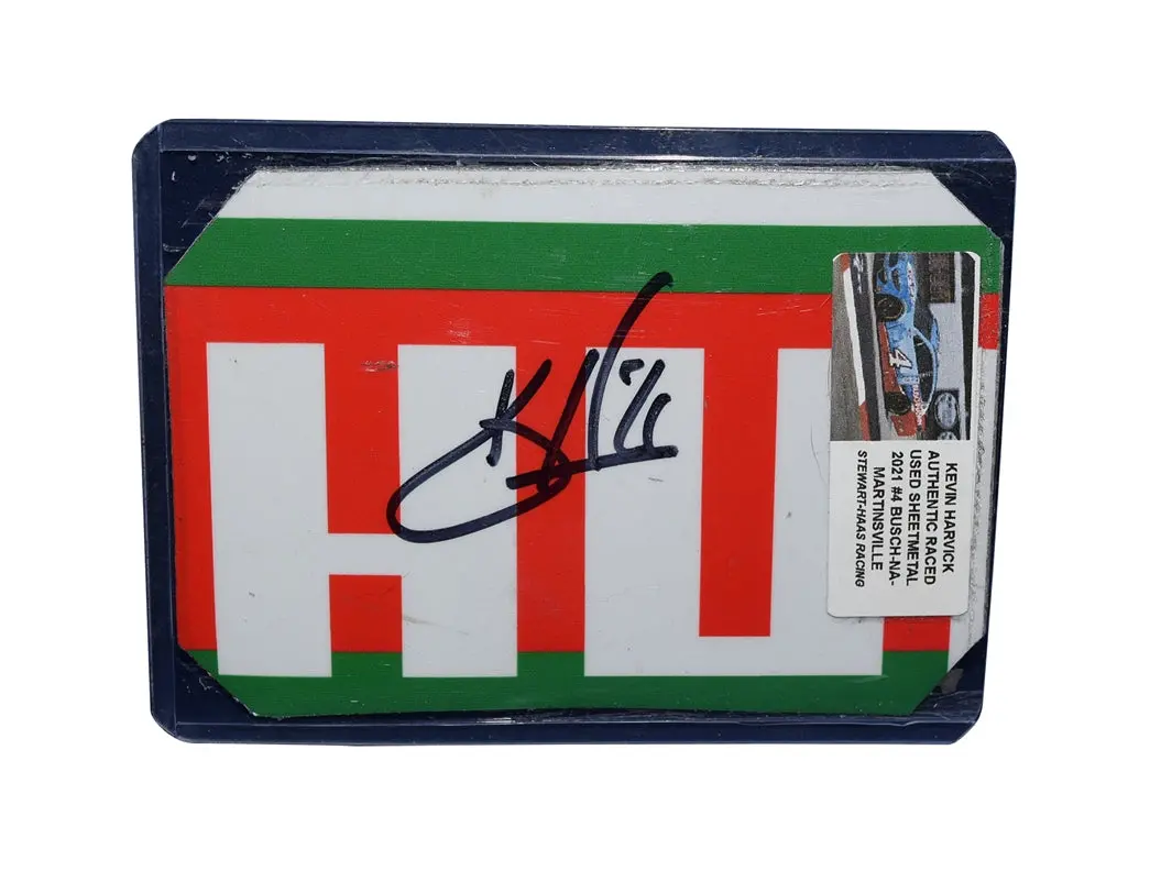 Autographed 2021 Kevin Harvick #4 Busch Beer Racing Race Used Sheet Metal (Martinsville Car) 3-Color Logo Piece Signed Nascar Collectible With Coa 1