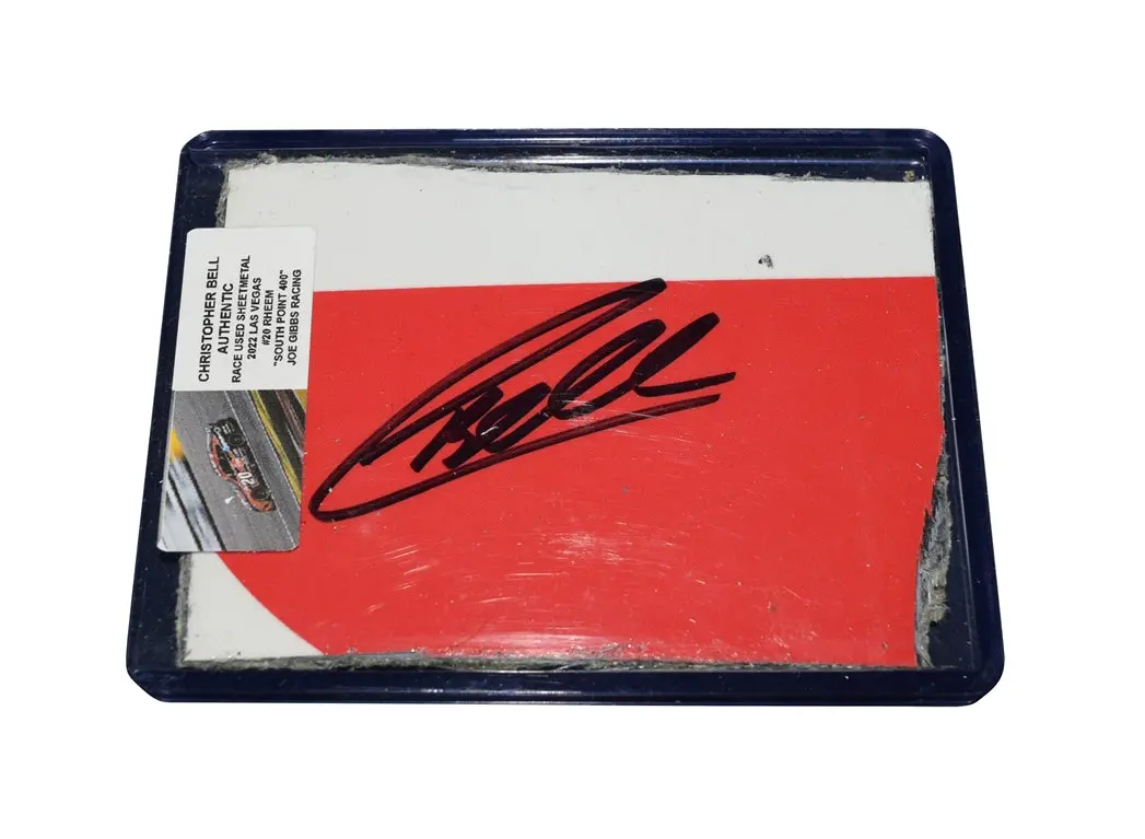 Autographed 2022 Christopher Bell #20 Rheem Racing Race-Used Sheetmetal (Las Vegas Speedway) South Point 400 Signed Nascar Collectible With Coa 1