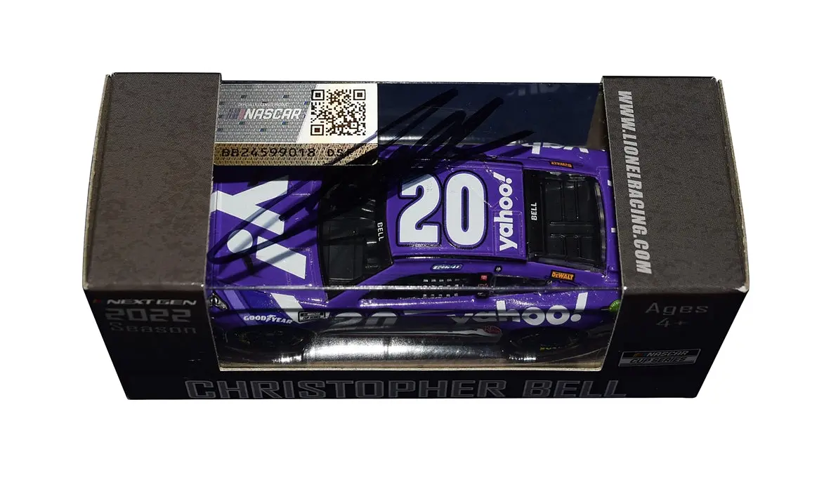 Autographed 2022 Christopher Bell #20 Yahoo Racing (Next Gen Car) Joe Gibbs Toyota Signed Action 1/64 Scale Nascar Diecast Car With Coa 2