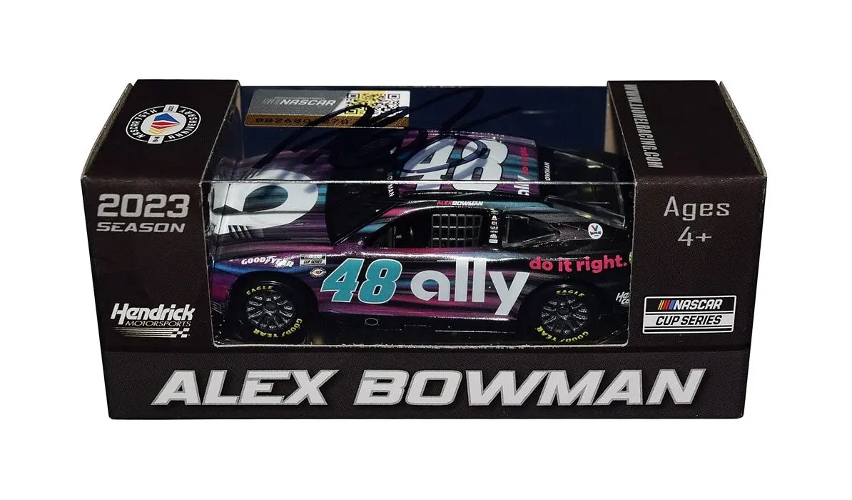 Autographed 2023 Alex Bowman #48 Ally Racing Night Version Signed Action 1/64 Scale Nascar Diecast Car With Coa 1