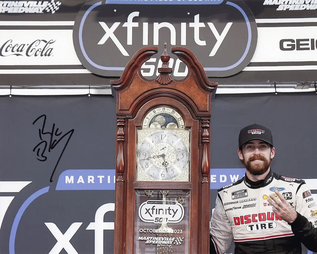 Autographed 2023 Ryan Blaney #12 Discount Tire Martinsville Playoffs Win (Grandfather Clock) Signed 8X10 Inch Picture Nascar Glossy Photo With Coa 1
