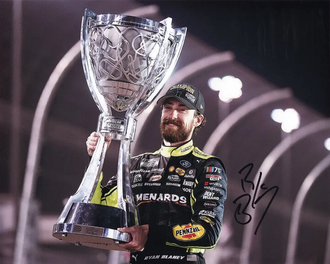 Autographed 2023 Ryan Blaney #12 Menards Racing Nascar Champion (Trophy Pose) Signed 8X10 Inch Picture Nascar Glossy Photo With Coa 1