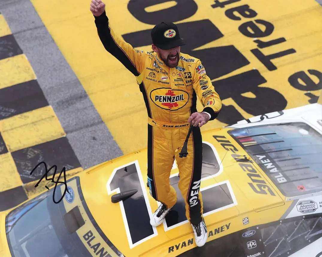 Autographed 2023 Ryan Blaney #12 Menards Racing Talladega Playoff Win (Victory Celebration) Signed 8X10 Inch Picture Nascar Glossy Photo With Coa 1