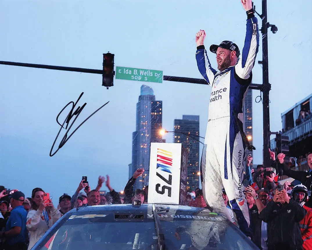 Autographed 2023 Shane Van Gisbergen #91 Trackhouse Team Chicago Street Race Win (Victory Celebration) Svg Signed 8X10 Inch Nascar Glossy Photo With Coa 1