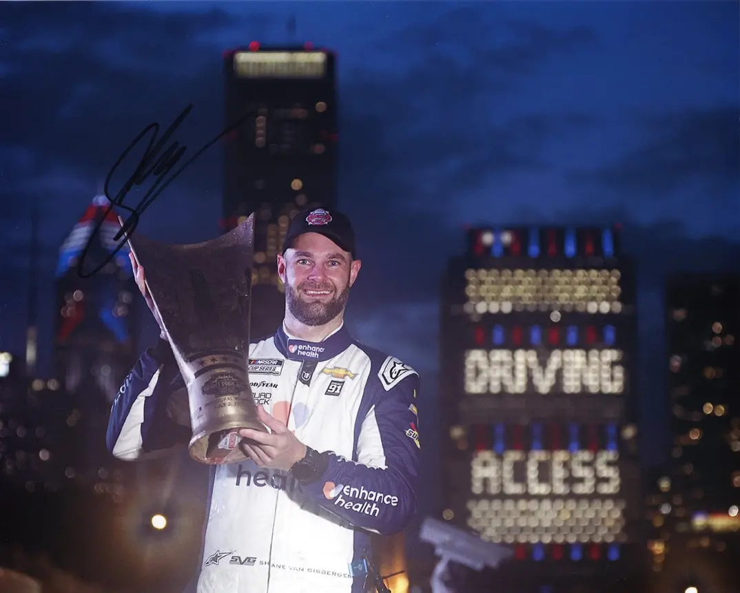 Autographed 2023 Shane Van Gisbergen #91 Trackhouse Team Chicago Street Race Win (Victory Trophy) Svg Signed 8X10 Inch Nascar Glossy Photo With Coa 1
