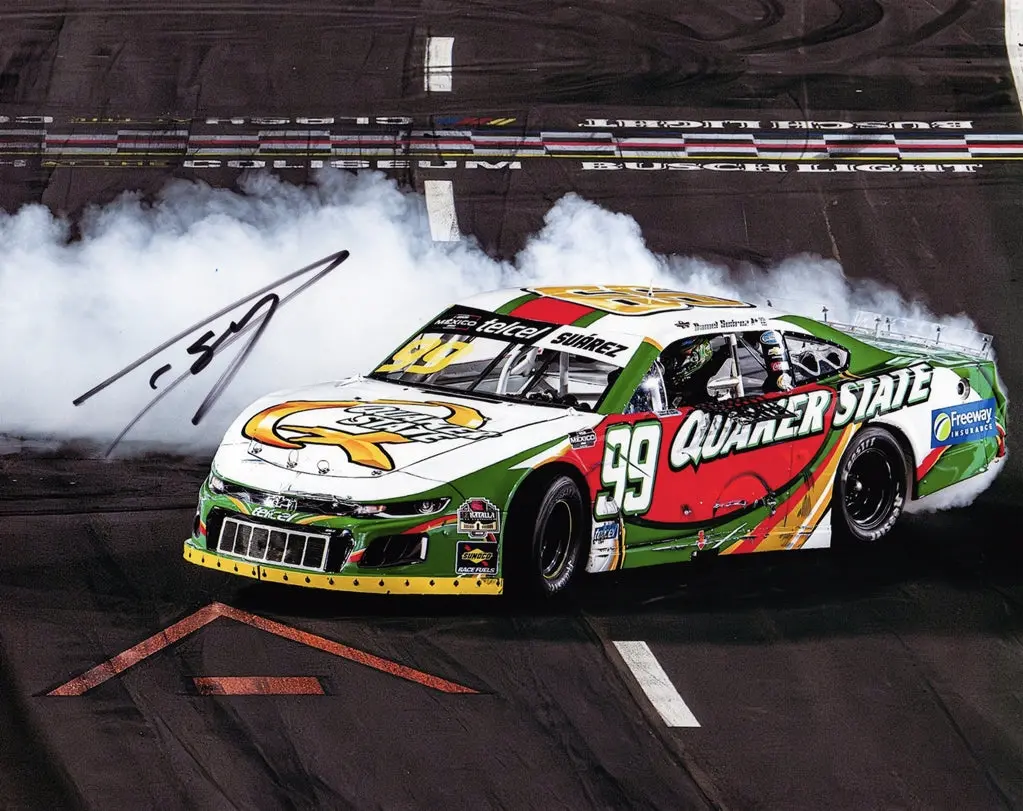 Autographed 2024 Daniel Suarez #99 Quaker State Racing Los Angeles Win (Victory Burnout) Mexico Series Signed 9X11 Inch Nascar Glossy Photo With Coa 1