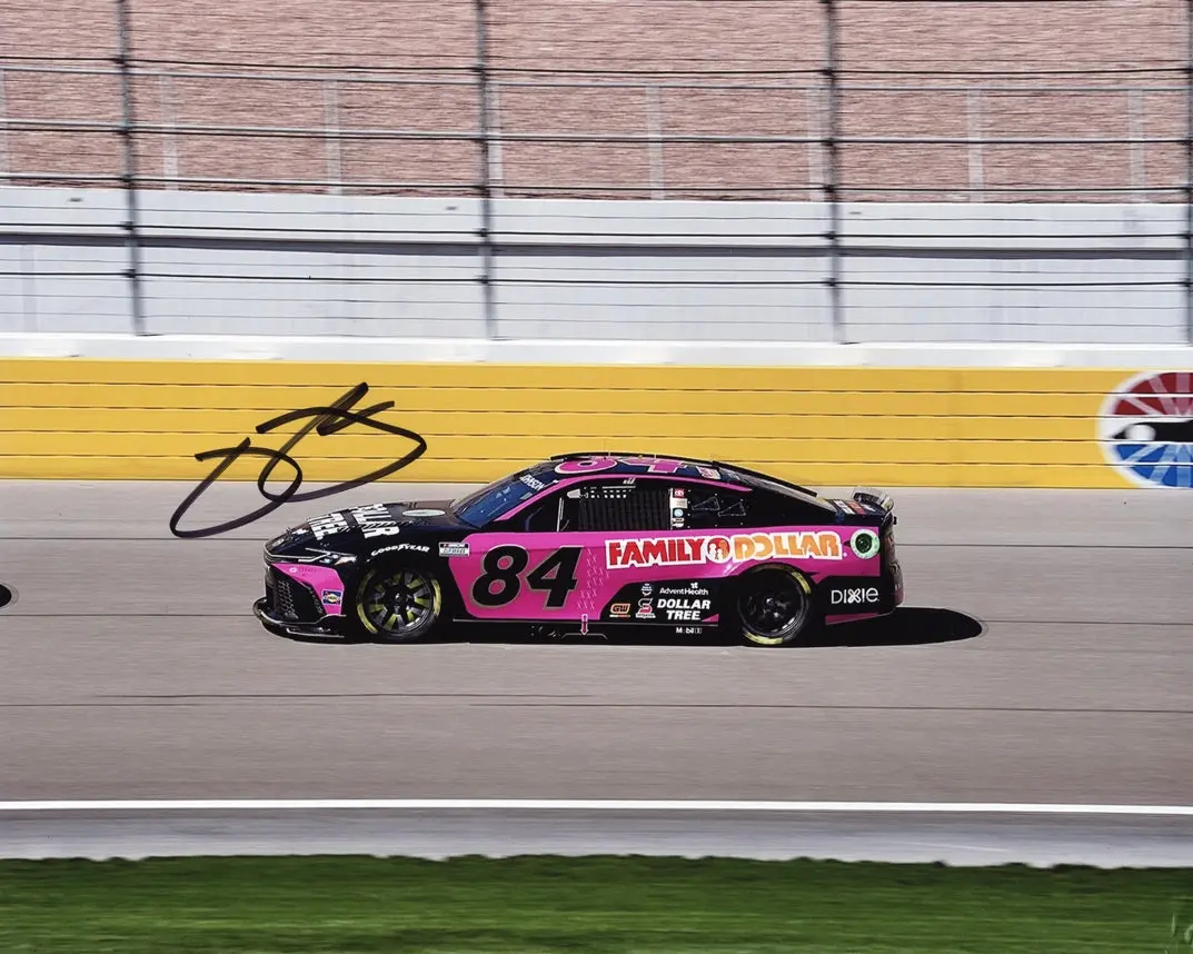 Autographed 2024 Jimmie Johnson #84 Dollar Tree / Family Dollar Pink Car Las Vegas Motor Speedway (Legacy Motor Club) Signed 8X10 Inch Nascar Glossy Photo With Coa 1