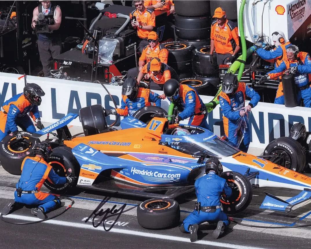 Autographed 2024 Kyle Larson #17 Hendrick Motorsports Indy 500 Double (Pit Stop) Signed 8X10 Inch Nascar Glossy Photo With Coa 1