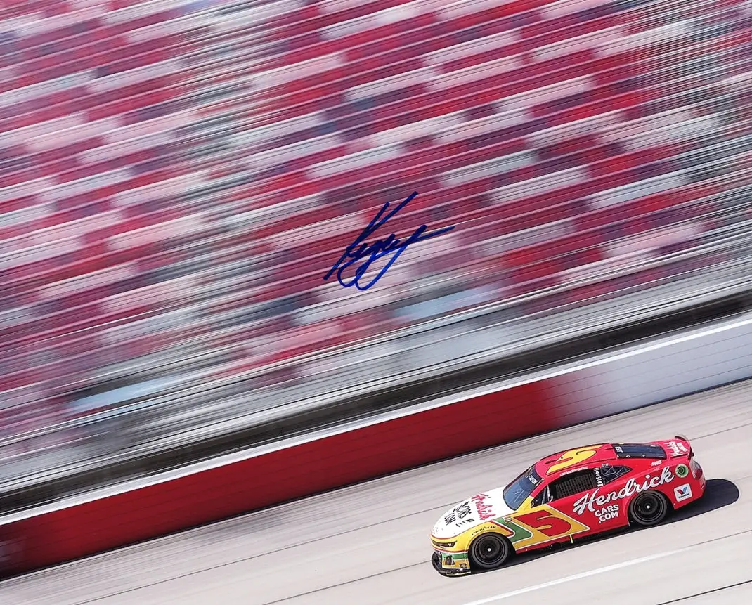 Autographed 2024 Kyle Larson #5 Hendrick Cars Racing Darlington Throwback Car Signed 8X10 Inch Nascar Glossy Photo With Coa 1