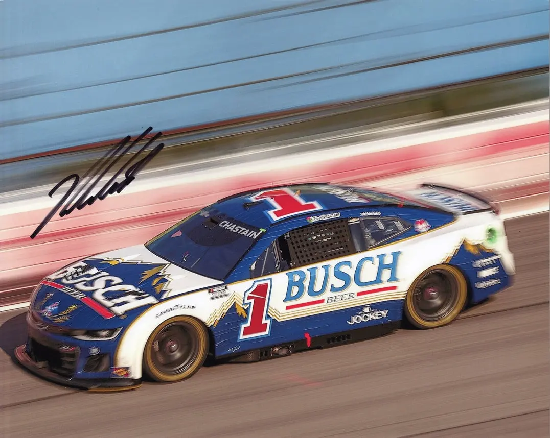 Autographed 2024 Ross Chastain #1 Busch Racing Darlinton Throwback Race (Trackhouse) Signed 8X10 Inch Nascar Glossy Photo With Coa 1