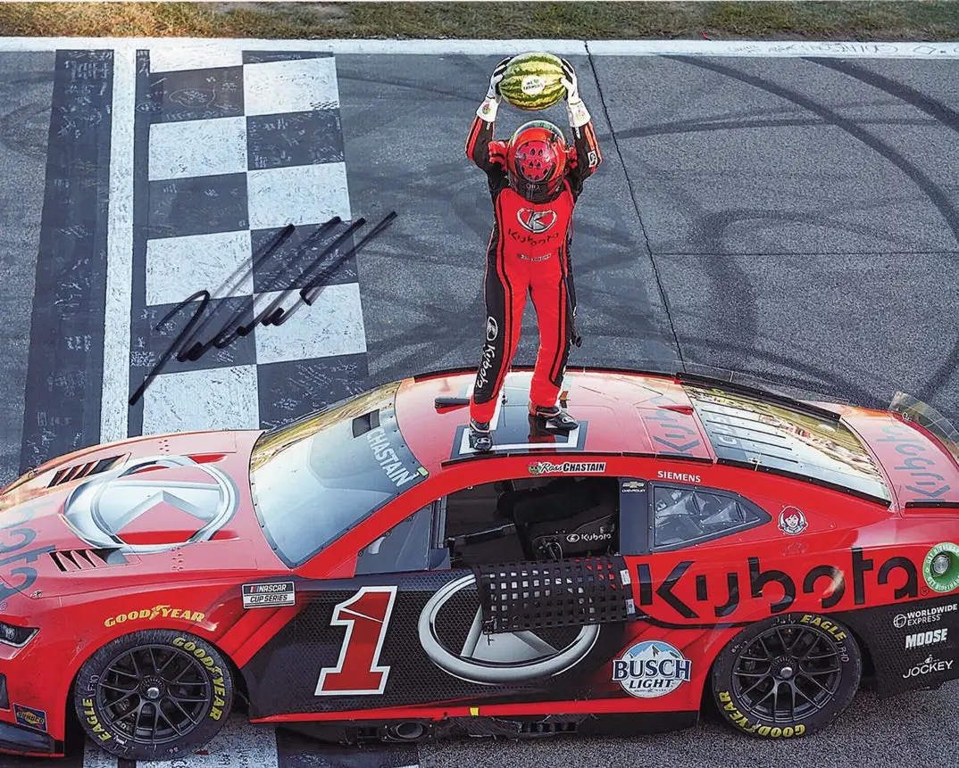 Autographed 2024 Ross Chastain #1 Kubota Racing Kansas Playoff Win (Watermelon Smash) Signed 8X10 Inch Nascar Glossy Photo With Coa 1