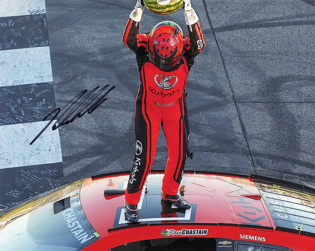 Autographed 2024 Ross Chastain #1 Kubota Racing Kansas Playoff Win (Watermelon Smash) Signed 8X10 Inch Nascar Glossy Photo With Coa 1