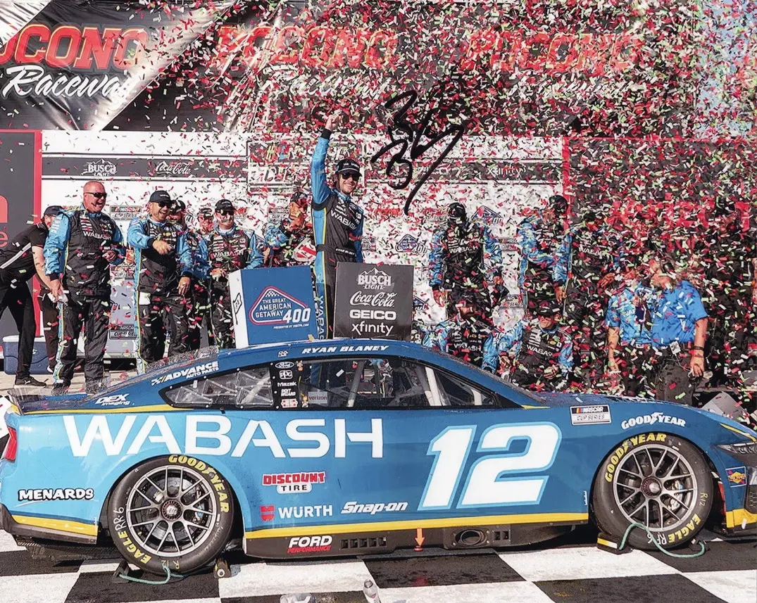 Autographed 2024 Ryan Blaney #12 Wabash Racing Pocono Race Win (Victory Lane Confetti) Signed 8X10 Inch Nascar Glossy Photo With Coa 1