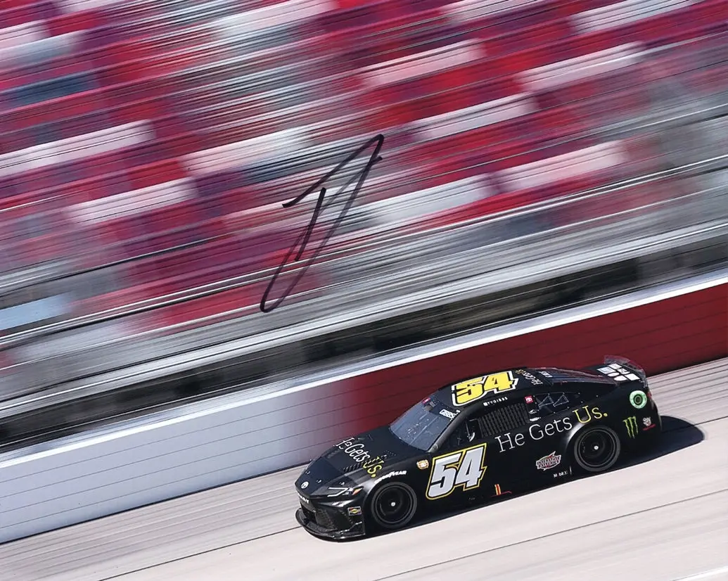 Autographed 2024 Ty Gibbs #54 He Gets Us Racing Darlington Throwback (Joe Gibbs Toyota) Signed 8X10 Inch Nascar Glossy Photo With Coa 1