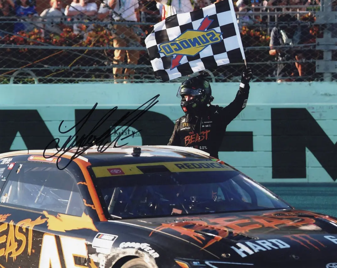 Autographed 2024 Tyler Reddick #45 The Beast Hard Monster Homestead Playoff Win (Checkered Flag) Signed 8X10 Inch Picture Nascar Glossy Photo With Coa 1