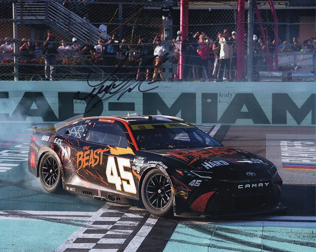 Autographed 2024 Tyler Reddick #45 The Beast Racing Homestead Playoff Win (Victory Burnout) Signed 8X10 Inch Nascar Glossy Photo With Coa 1