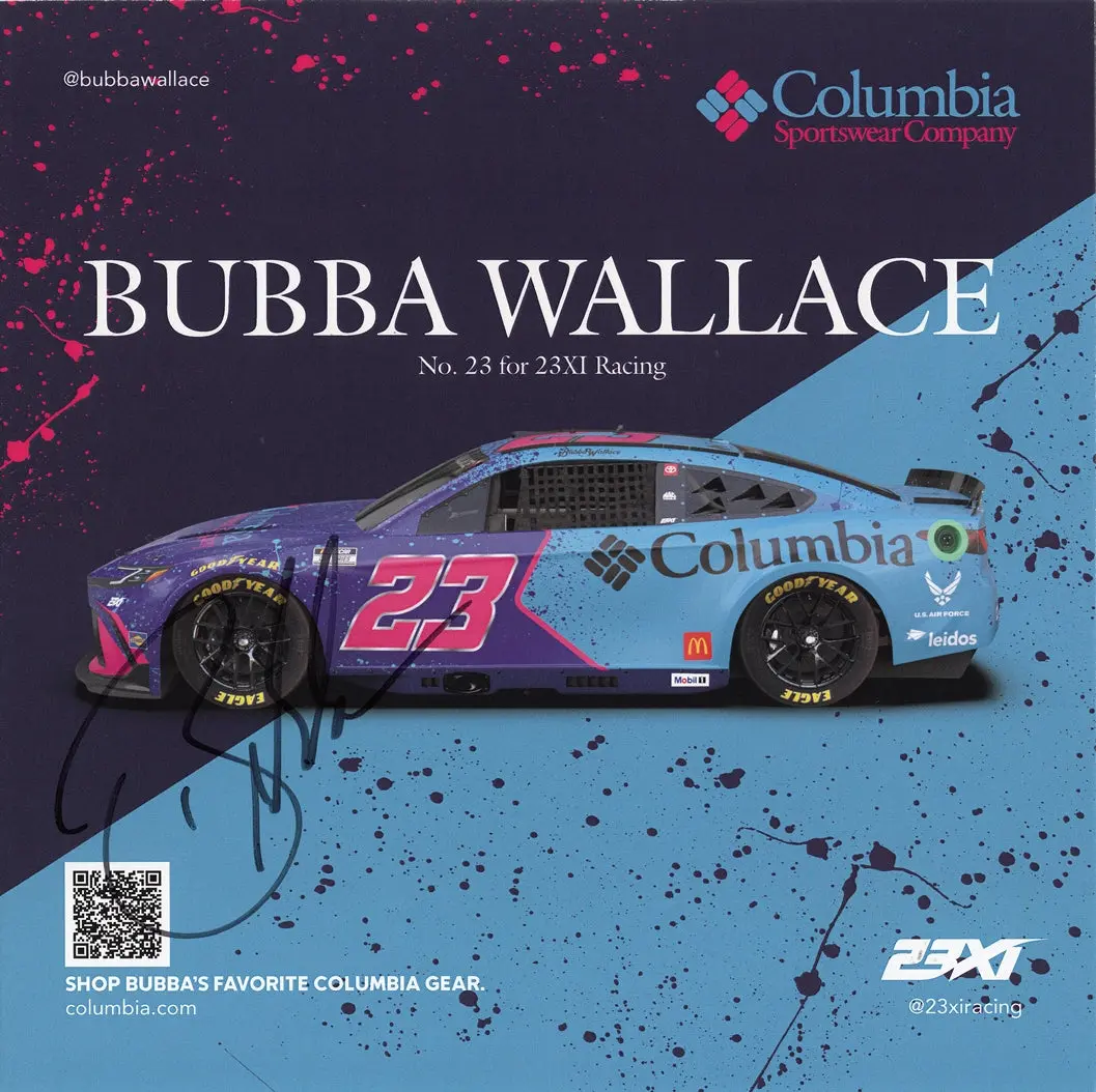 Autographed 2025 Bubba Wallace #23 Columbia Team Official Hero Card (23Xi Racing) Signed Picture Nascar Photo With Coa 1