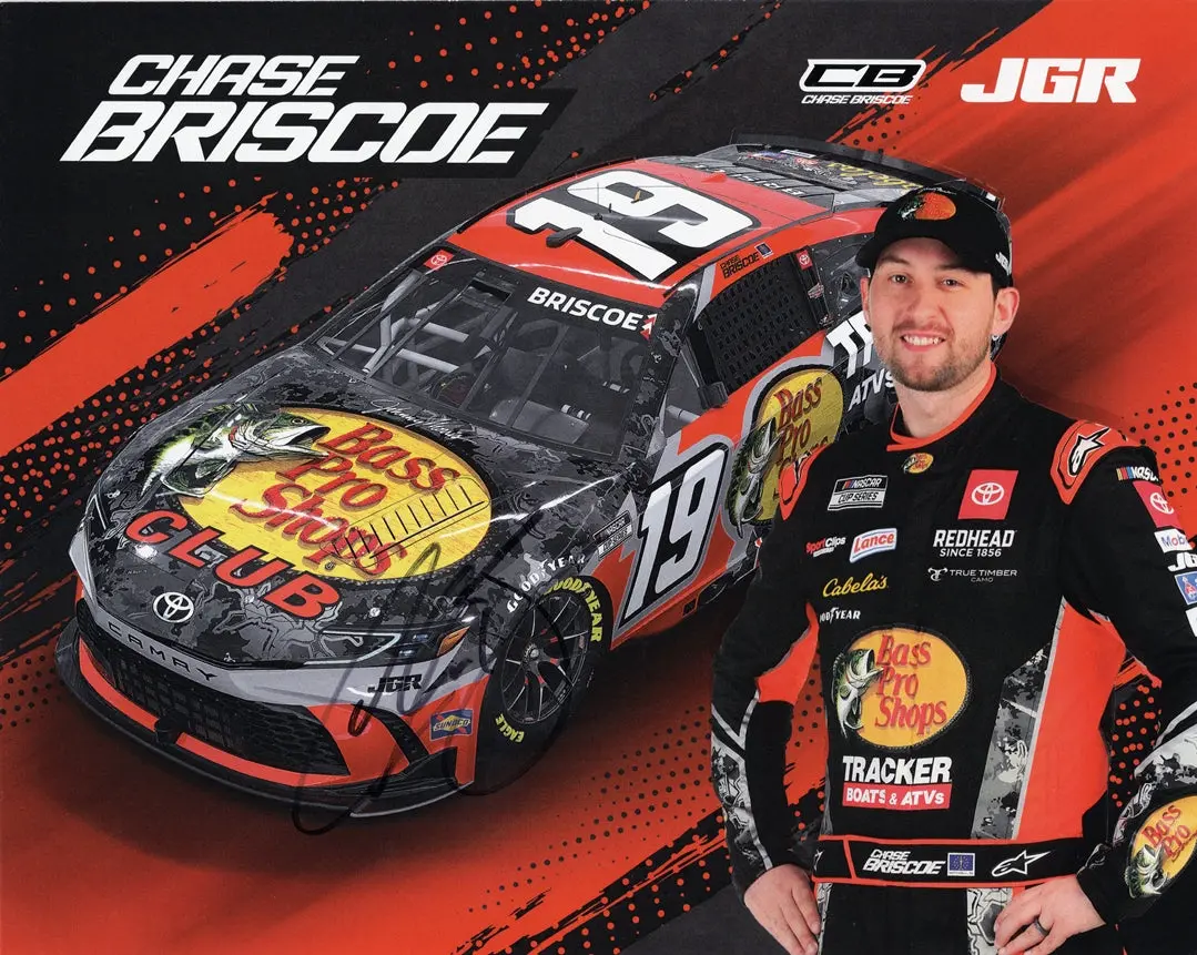 Autographed 2025 Chase Briscoe #19 Bass Pro Shops Toyota Official Hero Card (Joe Gibbs Racing) Black Ink Signed 8X10 Inch Nascar Photo With Coa 1