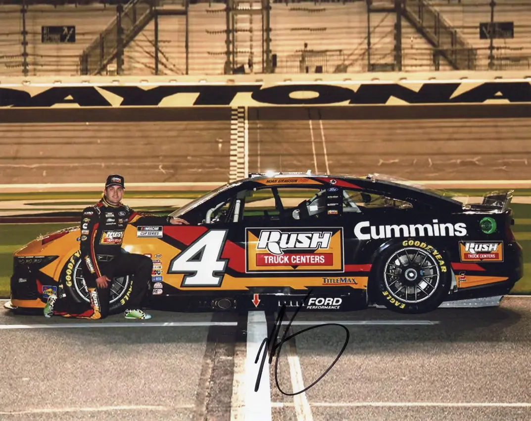 Autographed 2025 Noah Gragson #4 Rush Truck Centers Daytona 500 Car (Pit Road Pose) Signed 8X10 Picture Nascar Collectible Photo With Coa 1