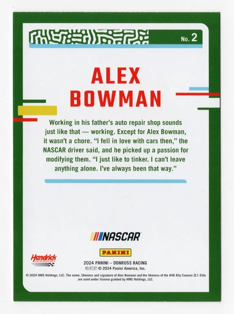 Autographed Alex Bowman 2024 Donruss Racing (#48 Ally Driver) Signed Nascar Collectible Trading Card With Coa 2