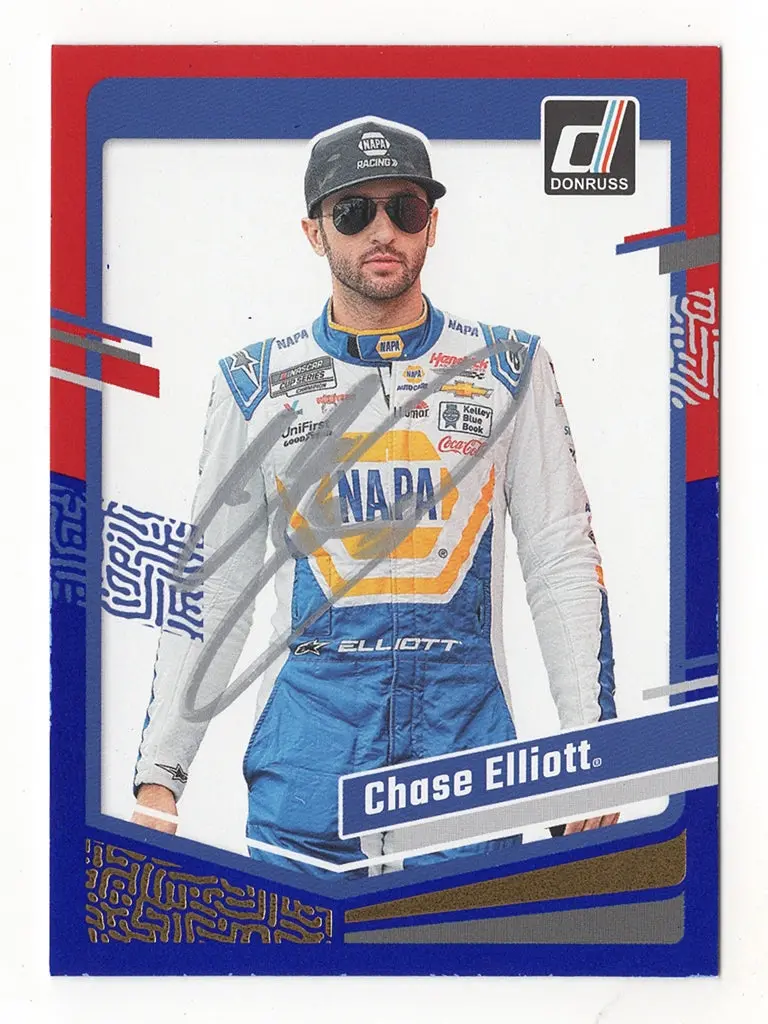 Autographed Chase Elliott 2024 Donruss Racing Red & Blue Parallel Driver Insert Signed Nascar Collectible Trading Card With Coa 1