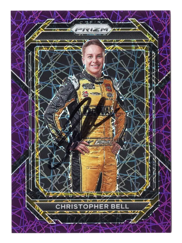 Autographed Christopher Bell 2023 Panini Prizm Racing Purple Prizm Insert Signed Nascar Collectible Trading Card #016/199 1