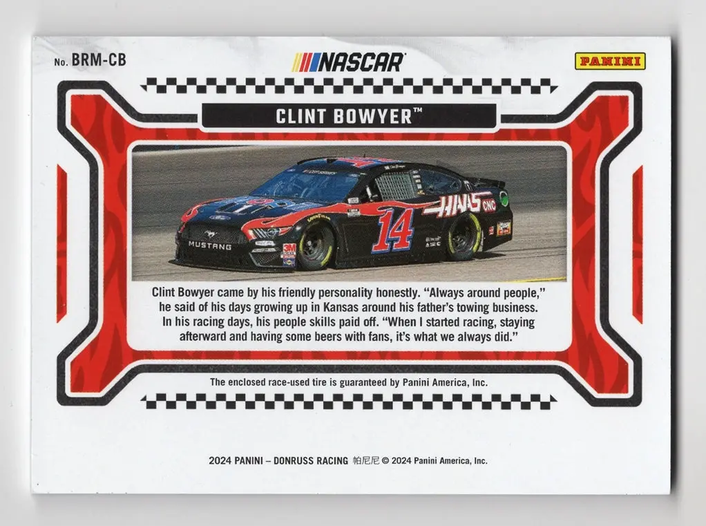 Autographed Clint Bowyer 2024 Donruss Racing Burning Rubber (Race-Used Tire) Memorabilia Relic Signed Nascar Collectible Trading Card With Coa 2