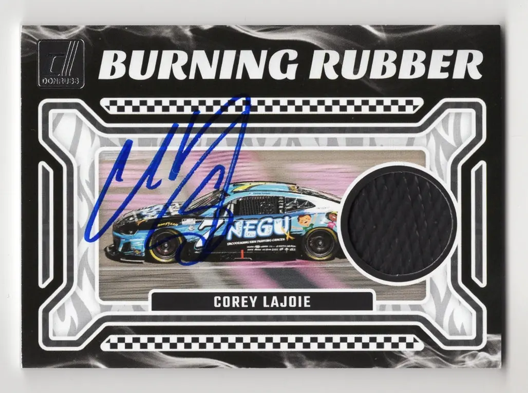 Autographed Corey Lajoie  2024 Donruss Racing Burning Rubber (Race-Used Tire) Memorabilia Relic Signed Nascar Collectible Trading Card With Coa 1