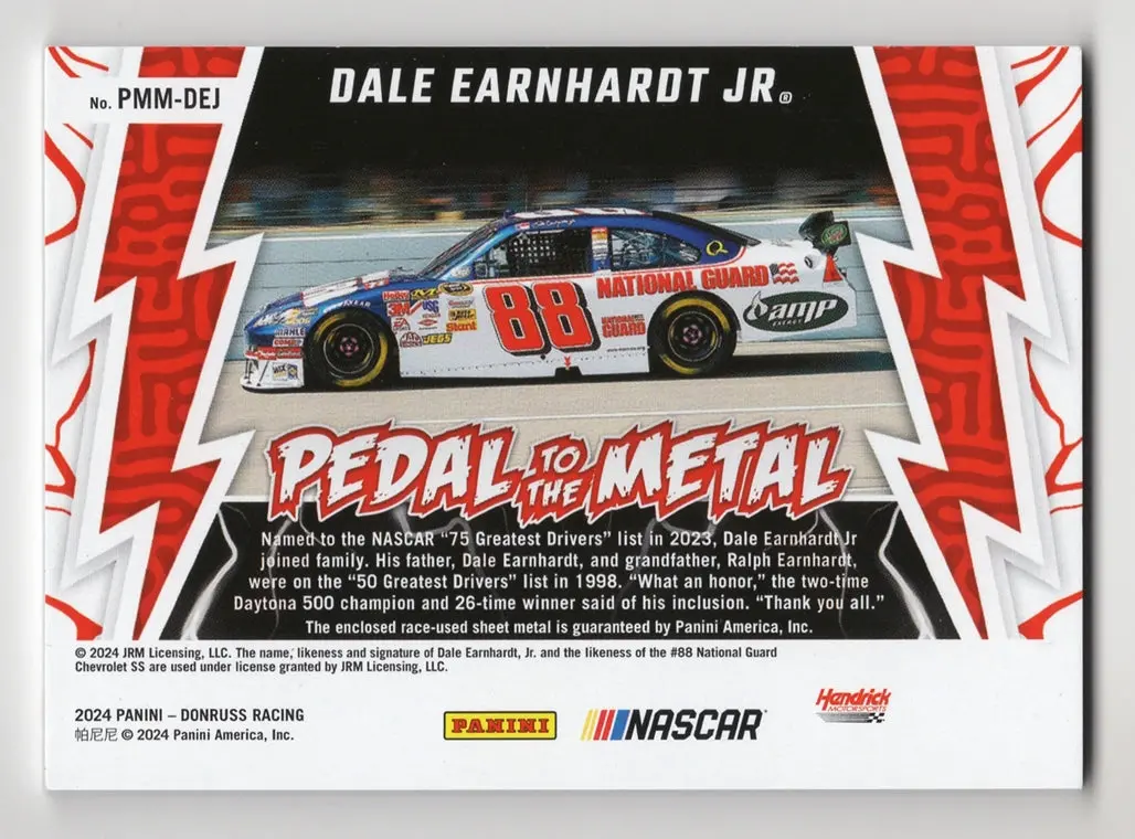 Autographed Dale Earnhardt Jr. 2024 Donruss Racing Pedal To The Metal (Race-Used Sheet Metal) Rare 3-Color Piece Signed Nascar Collectible Trading Card With Coa 2